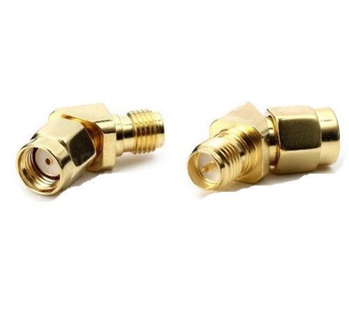 RP-SMA Stecker / RP-SMA Buchse 45 Grad gewinkelt - Adapter Gold für Antennen